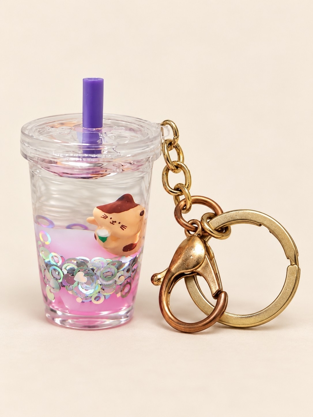 Cat Boba Cup Liquid Shaker Keychain Bag Charm